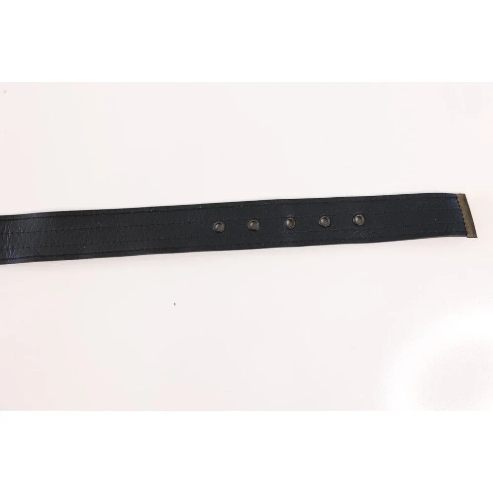 Vintage Women's Black Floral Folk Leather Round Buckle Belt Boho Western